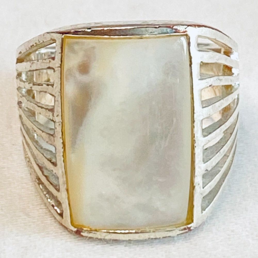 Thailand Silver Ring Large Rectangular Mother Of … - image 1
